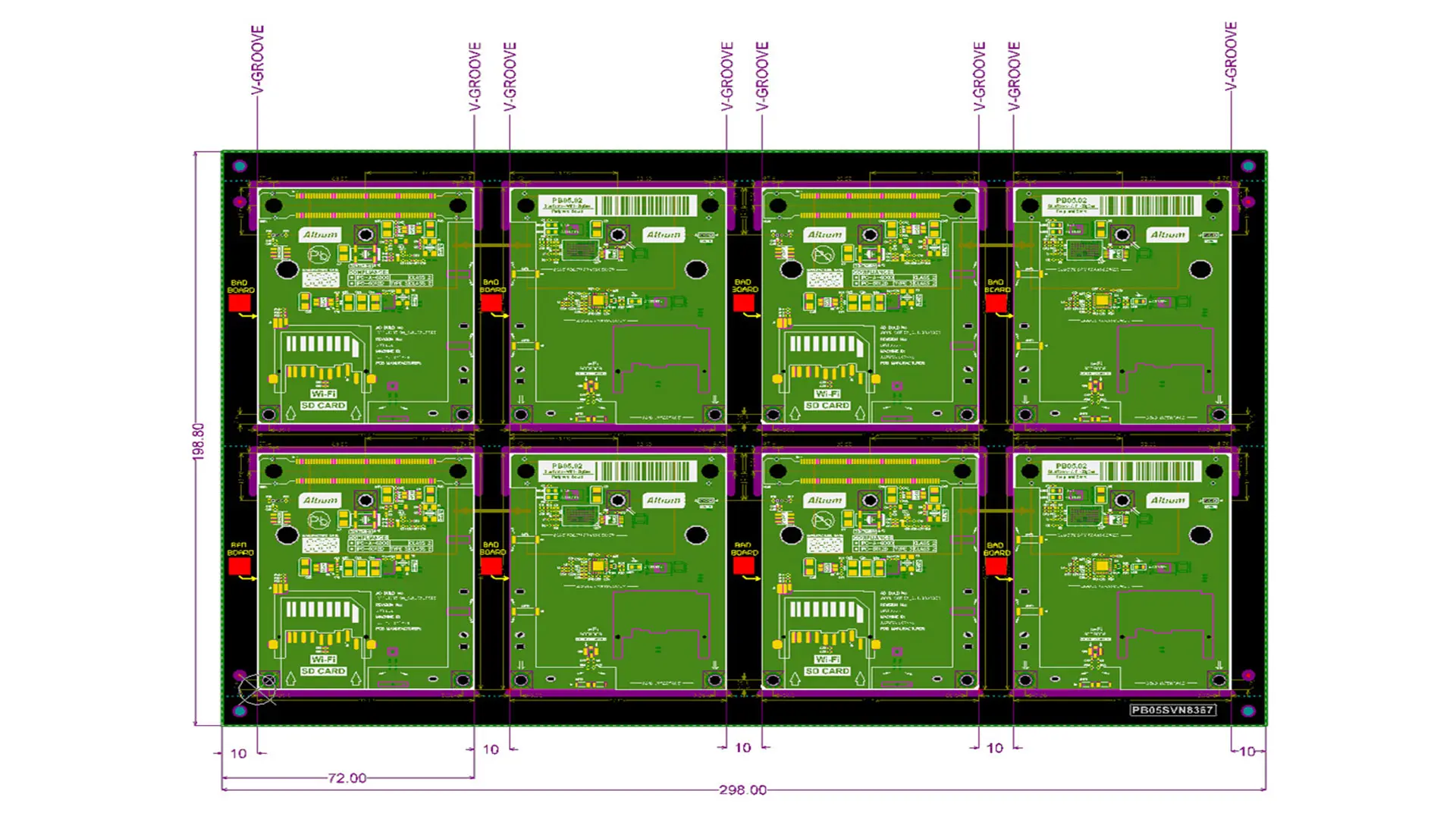 PCB panel calculator interface displaying board layout optimization.