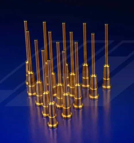 Close-up of soft gold plating on high-frequency connector for optimal performance