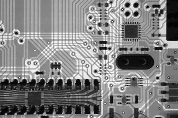 Close-up of PCB traces after imaging process for quality inspection