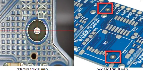 Comparison of reflective and oxidized fiducial mark materials for SMT accuracy