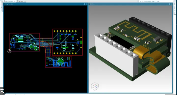 Rigid-flex PCB design layout in software.