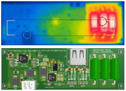 Thermal profiling software showing temperature data for PCB assembly.