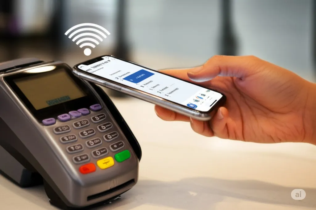 Customer using NFC for contactless payment at a retail POS terminal
