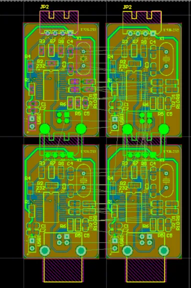 PCB design software showing optimized panel layout for manufacturing