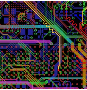 High-speed PCB layout design with labeled signal traces