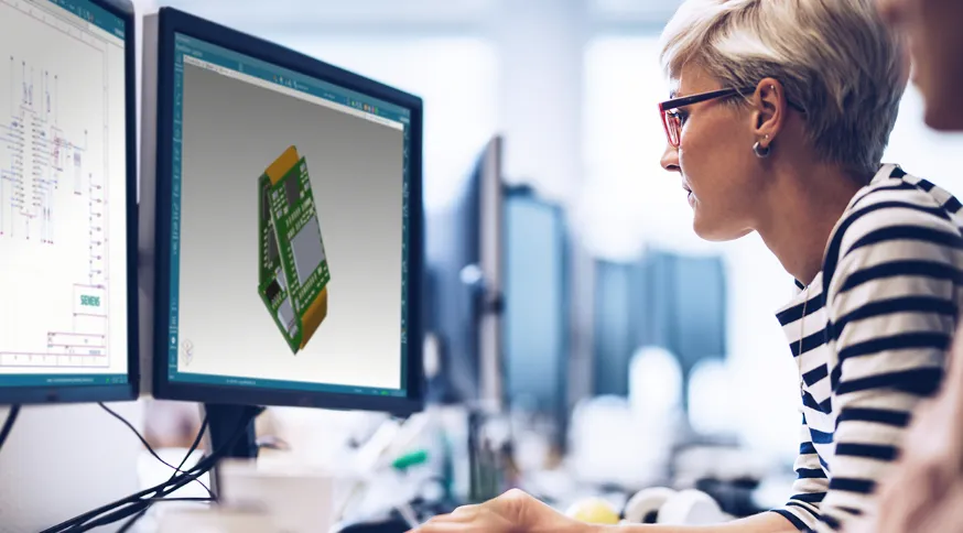 Engineers using AI tools for efficient PCB design and resource allocation.