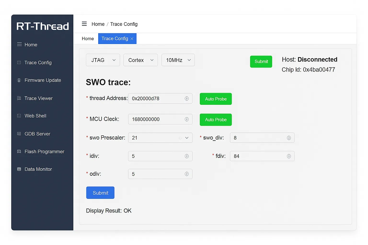 RT-Trace configuration completed screenshot