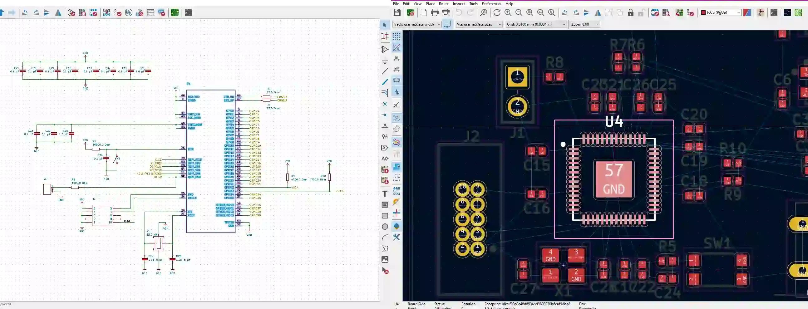"PCB layout design for radial lead through-hole components."