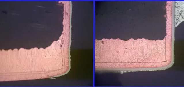 Comparison of poorly and well-prepared PCB microsections