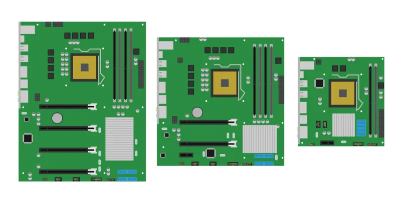 Comparison of common PCB form factors including ATX, Micro-ATX, and Mini-ITX.