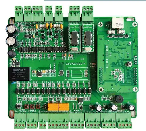 Detailed view of an IoT PCB with assembled components for smart devices