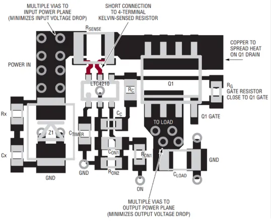 PCB design with current sense resistor and heat sink for power management
