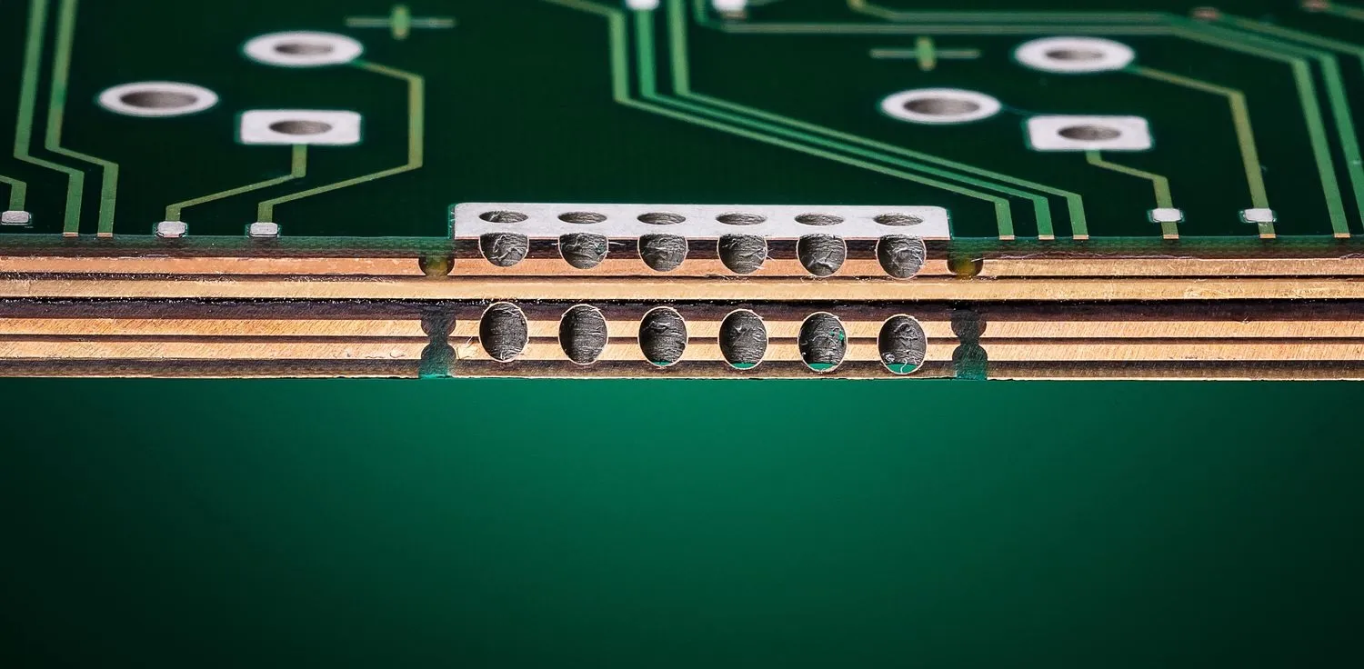 Cross-section of heavy copper PCB during manufacturing process