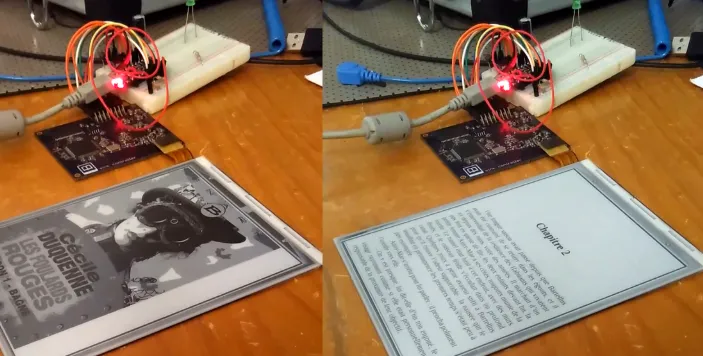 DIY E-Reader PCB prototype with E Ink display and microcontroller