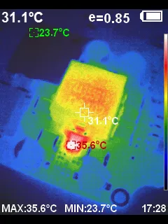 Using a thermal camera to find faulty components during PCB diagnostic."
