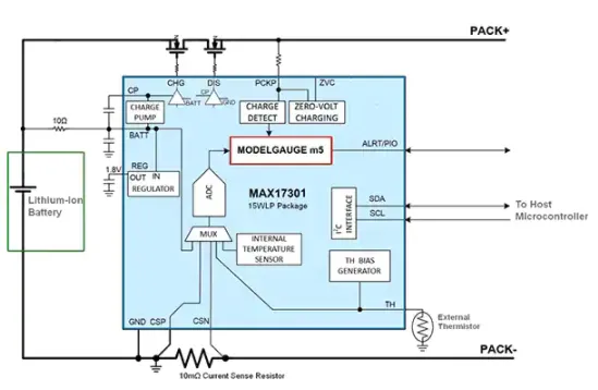 MAX17301X+ battery management schematic