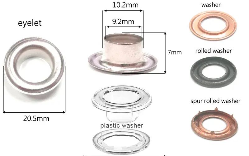 Various eyelets for PTH repair with different sizes and flange styles."