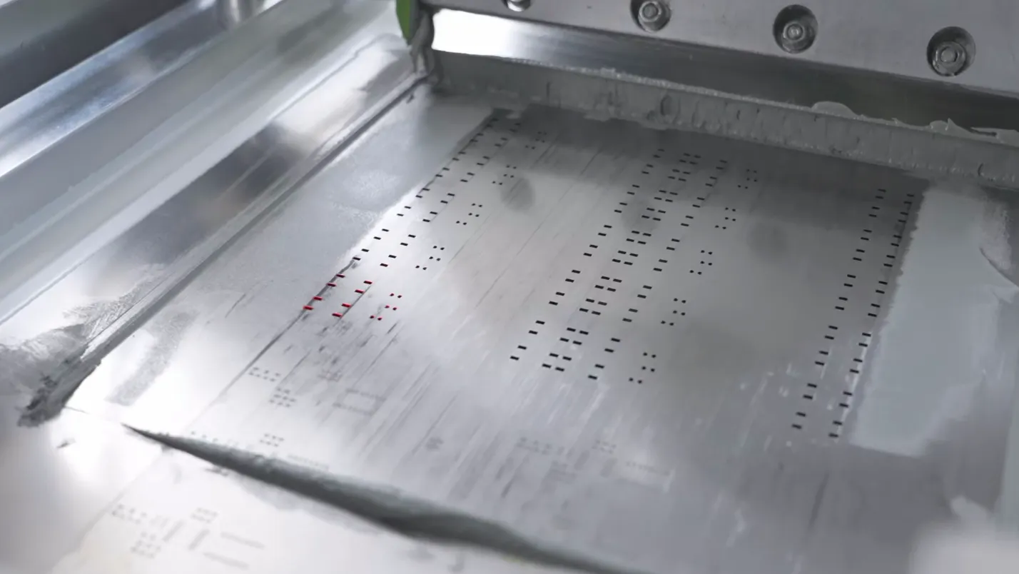 Solder paste application on PCB stencil to prevent solder bridges in SMT