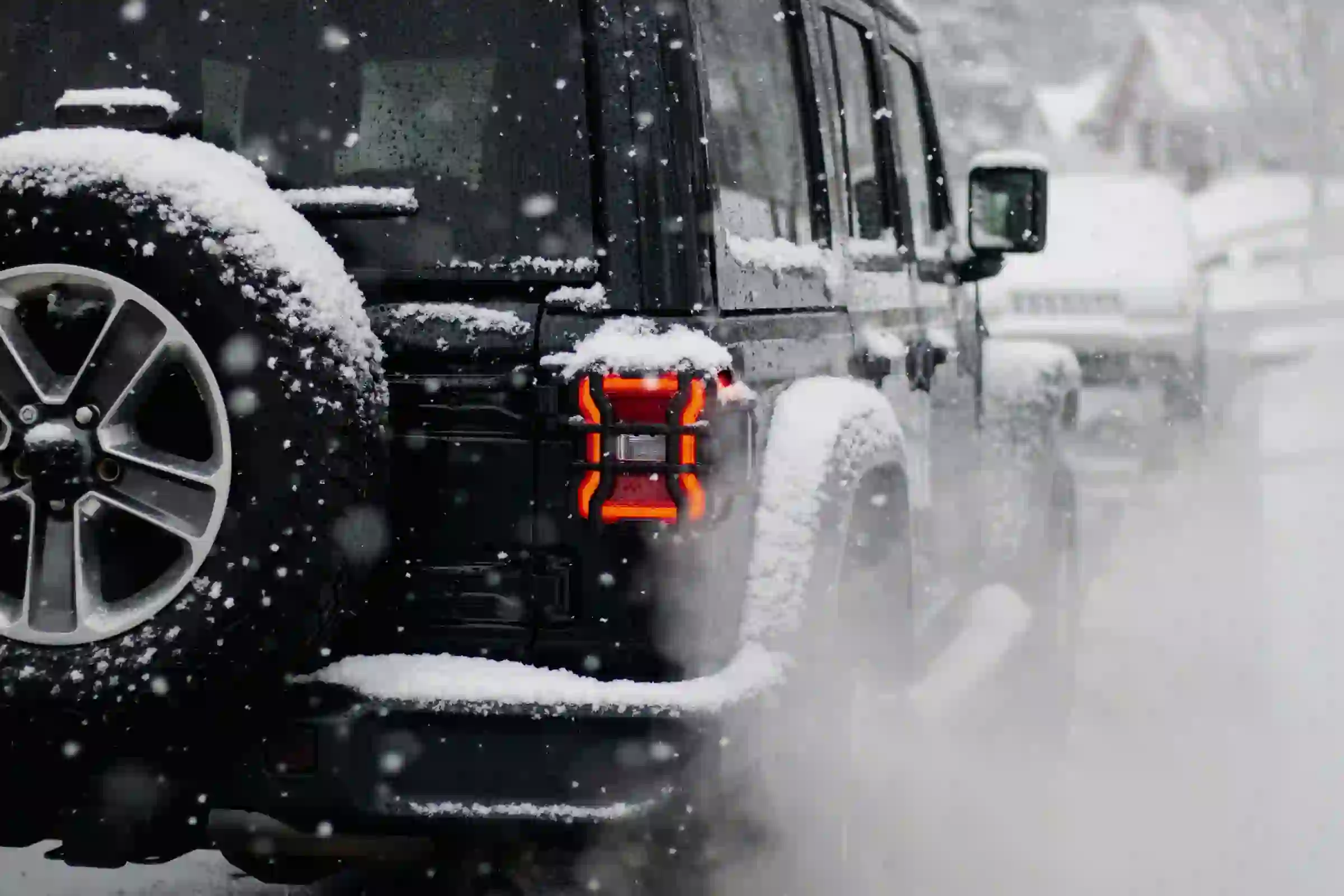 Vehicle with LED car indicators in extreme cold weather.