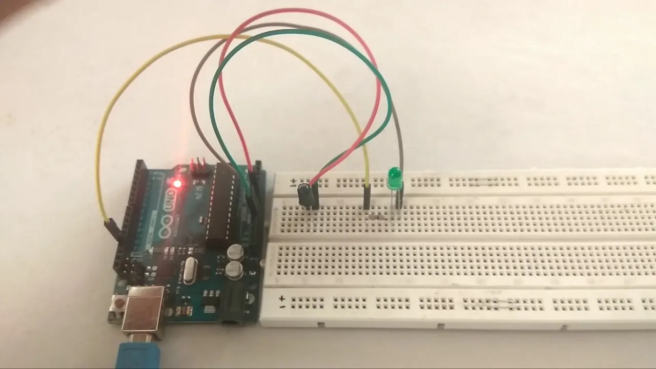Arduino testing setup for PCB diagnostics with breadboard and wires."