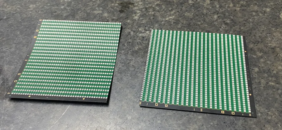 Large PCB panel displaying warpage due to panel size stress.