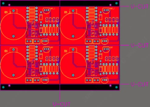 PCB design with V-scoring lines and component clearance zones