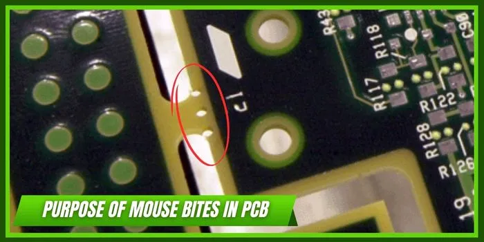 Close-up of mouse bites on a PCB panel for easy separation in home PCB assembly