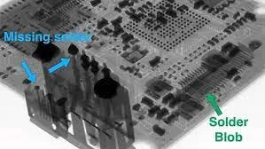X-ray PCB failure detection image showing internal defects