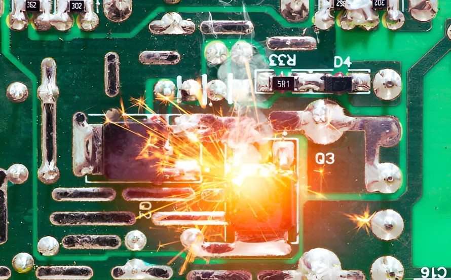 Damaged solar PCB highlighting common failure points