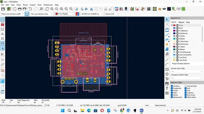 PCB design for air quality monitoring sensors