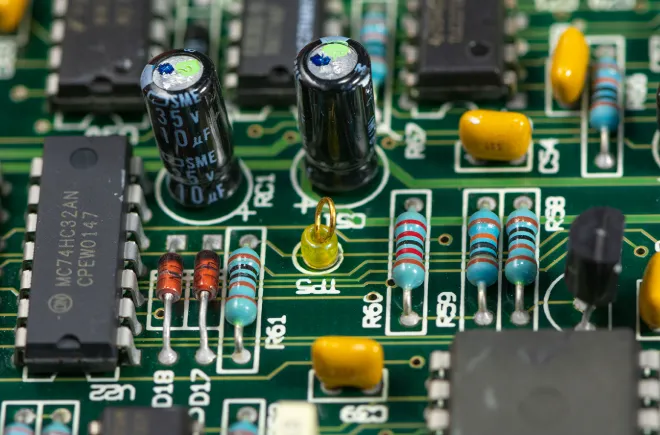 Example of PCB silkscreen layer with component labels and markings