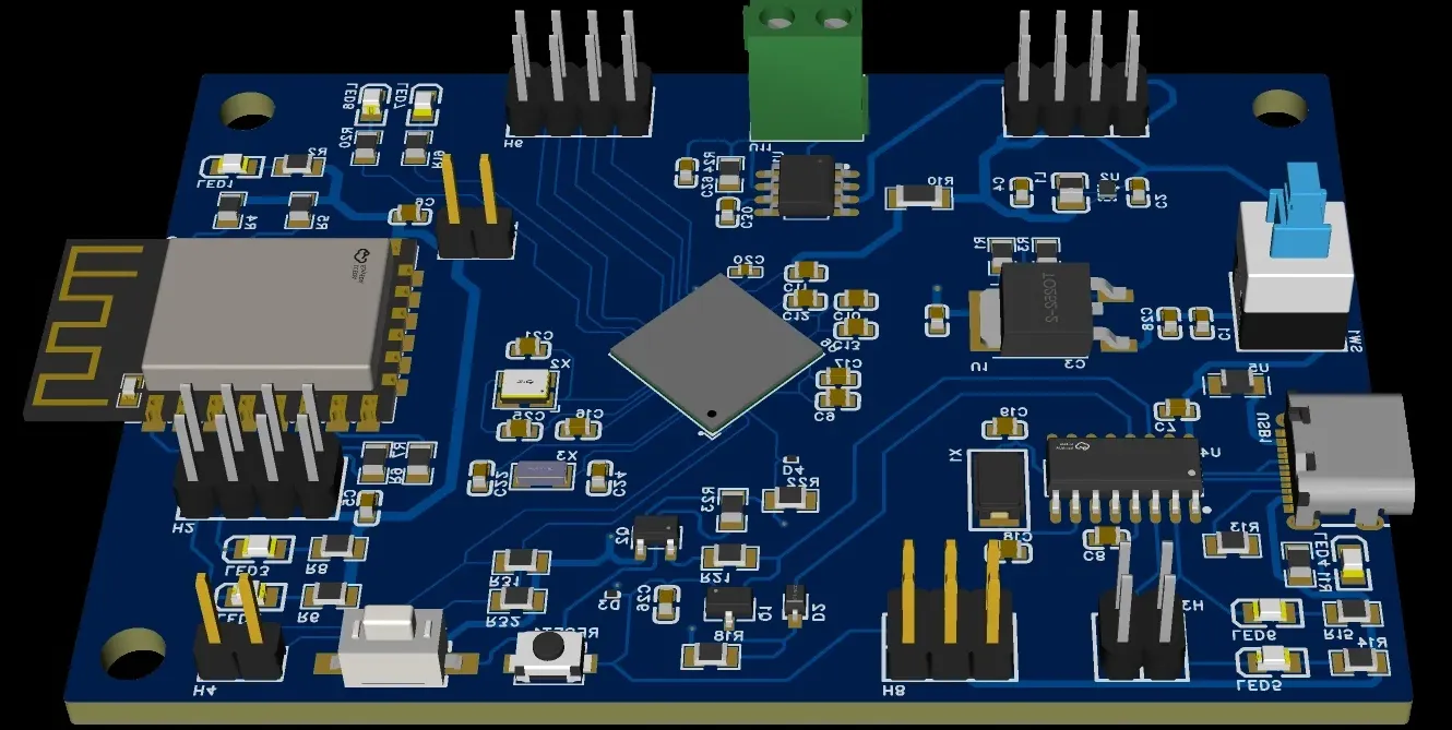 Home automation PCB design with microprocessor for smart devices.