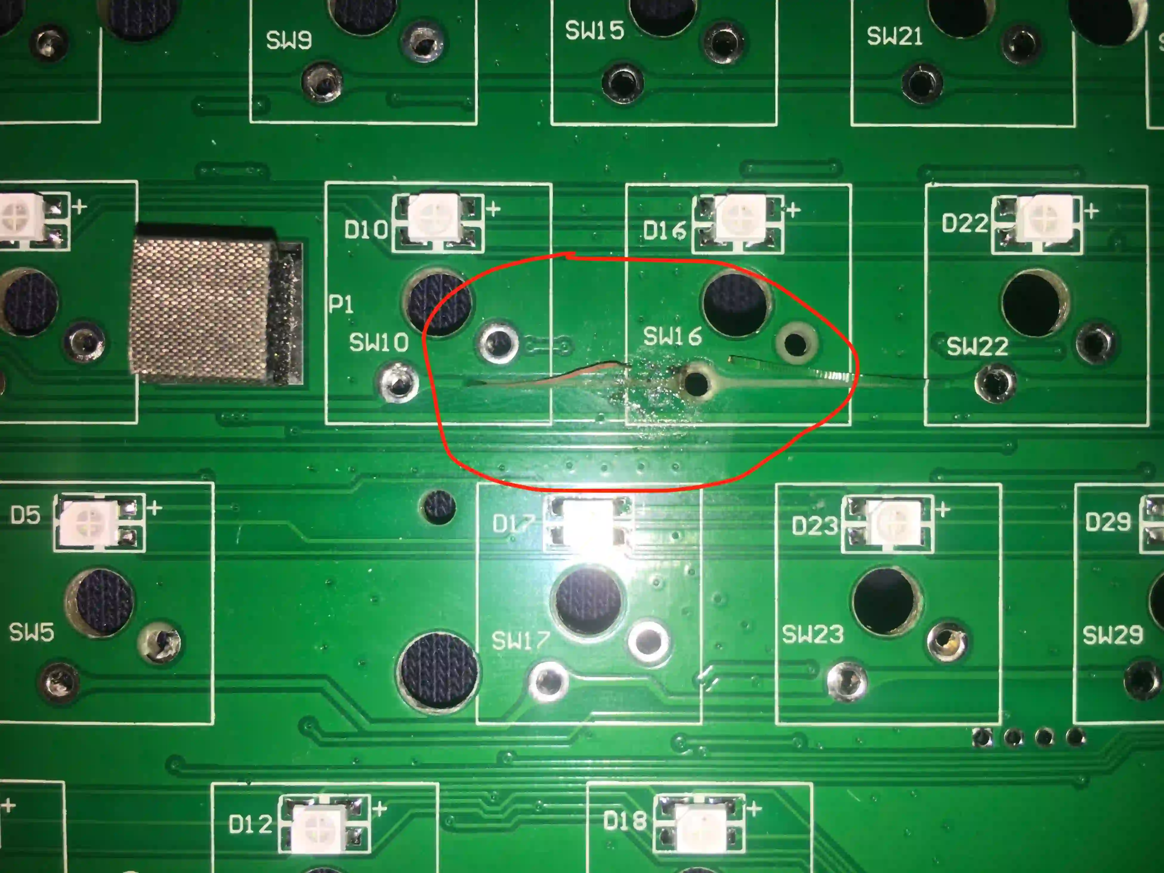 Damaged PCB trace in need of repair