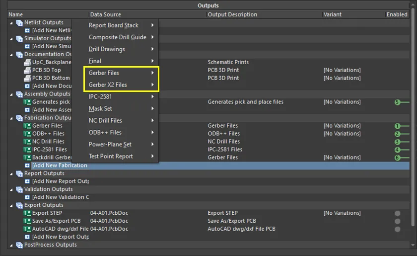 Generating Gerber files for 6-layer PCB in Altium Designer.