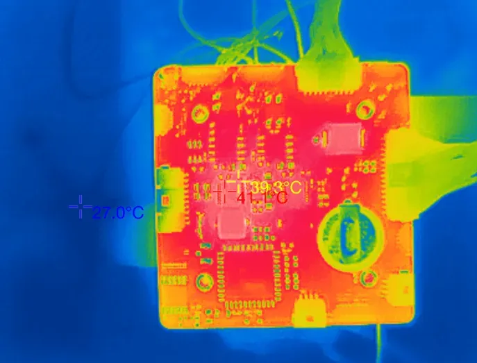 Thermal camera diagnosing overheating on a PCB