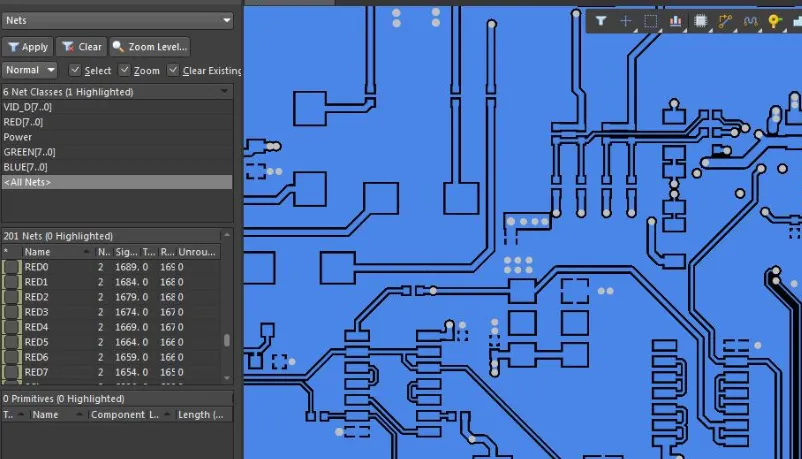 PCB design software setting trace spacing rules.