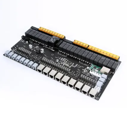 Energy-efficient components on a hotel room control PCB."
