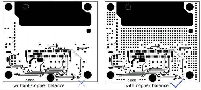 PCB design software analyzing copper density for balancing in manufacturing