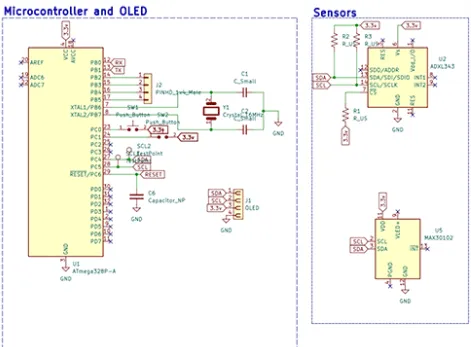 Basic PCB design schematic for DIY fitness tracker