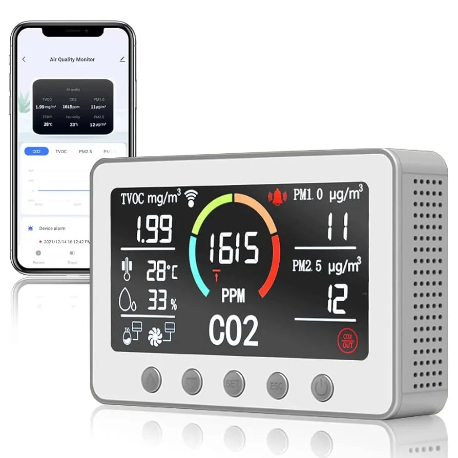 Air quality monitoring device with wireless communication in action