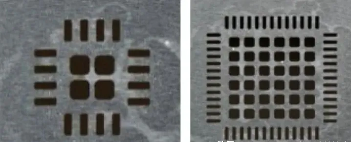 Top-view illustration of fine-pitch QFN footprint and corresponding stencil openings