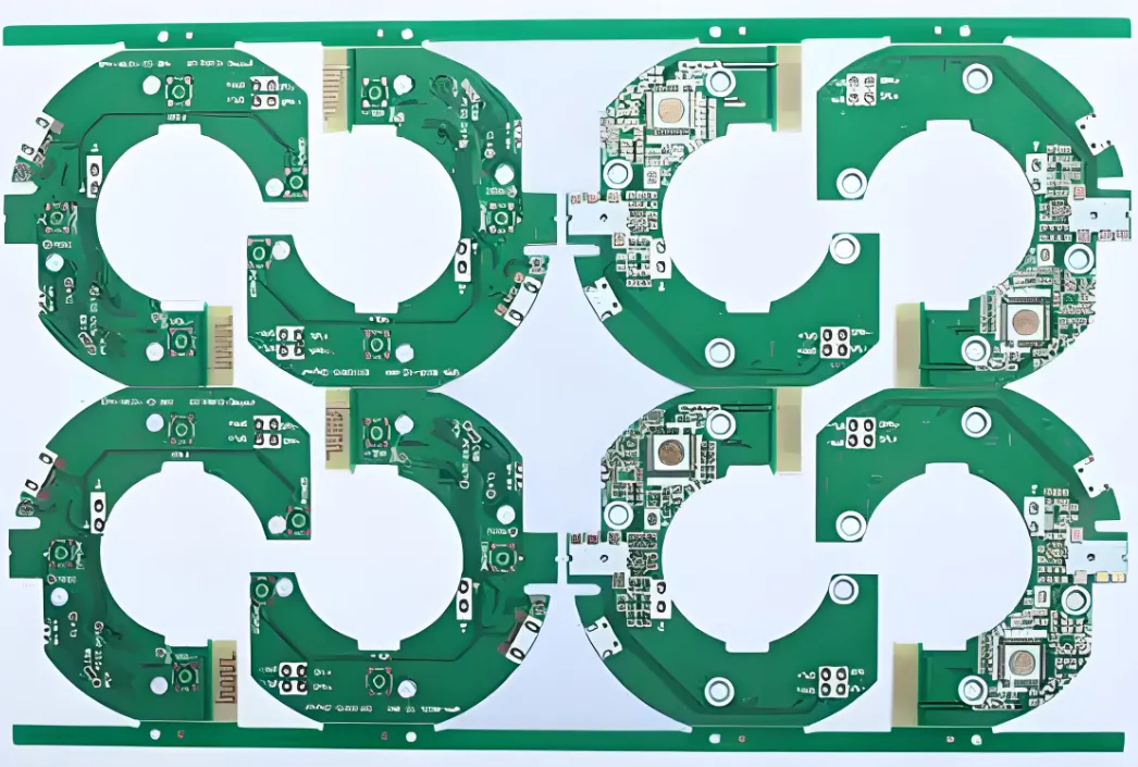PCB panelization process with breakaway tabs and tooling holes.