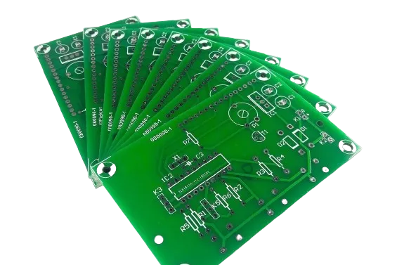 Close-up of PCB with white silkscreen markings on green solder mask for easy readability