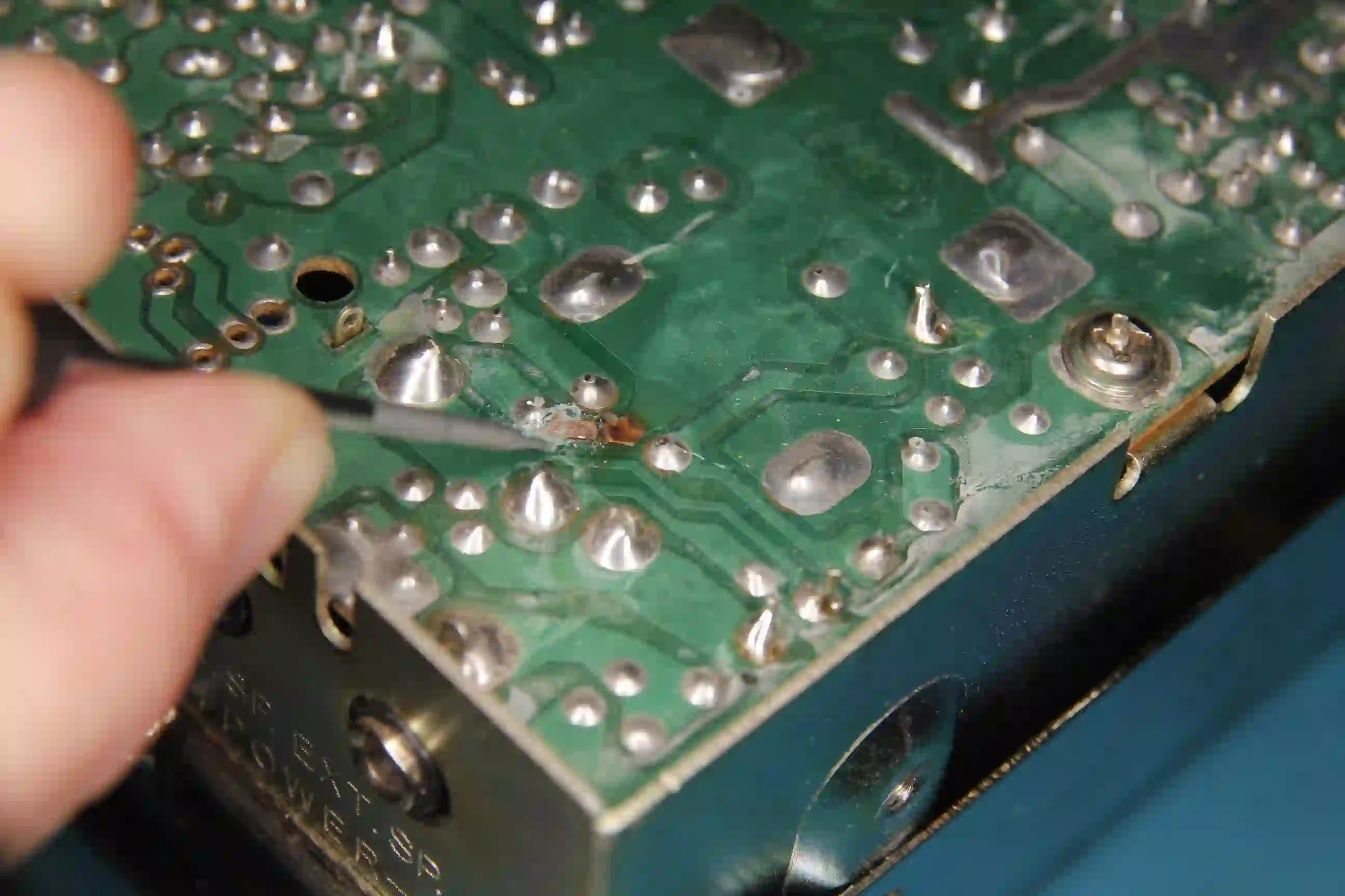 Jumper wire soldered for PCB trace repair