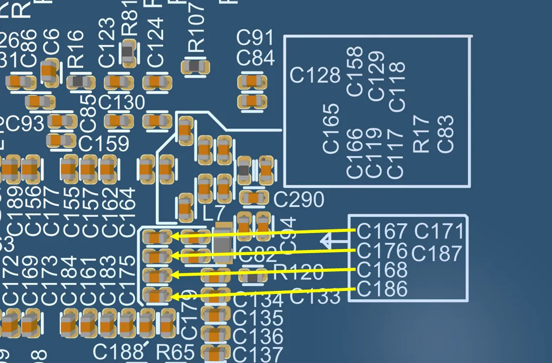 Close-up of PCB silkscreen layer