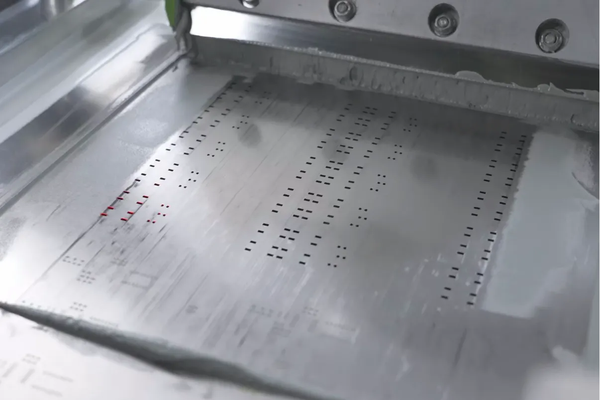 Stencil design aligned on flexible PCB for solder paste printing