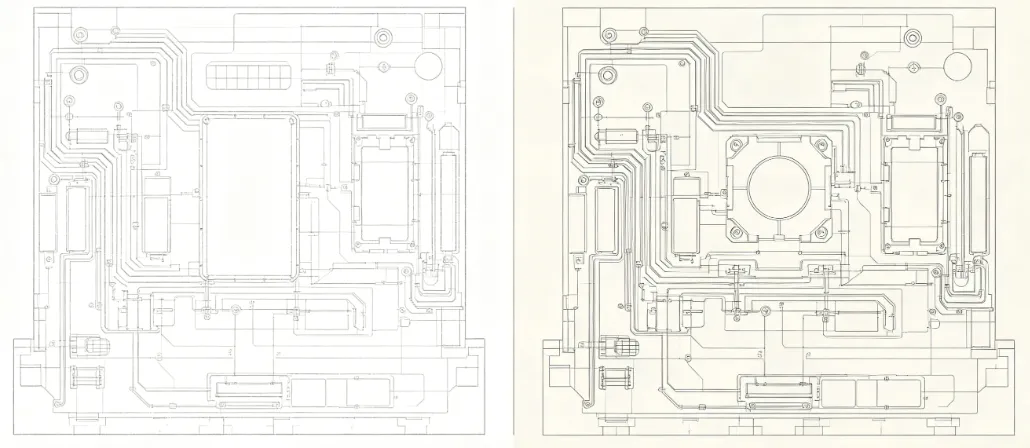 Side-by-side view of trace profiles from two-shot and LDS processes