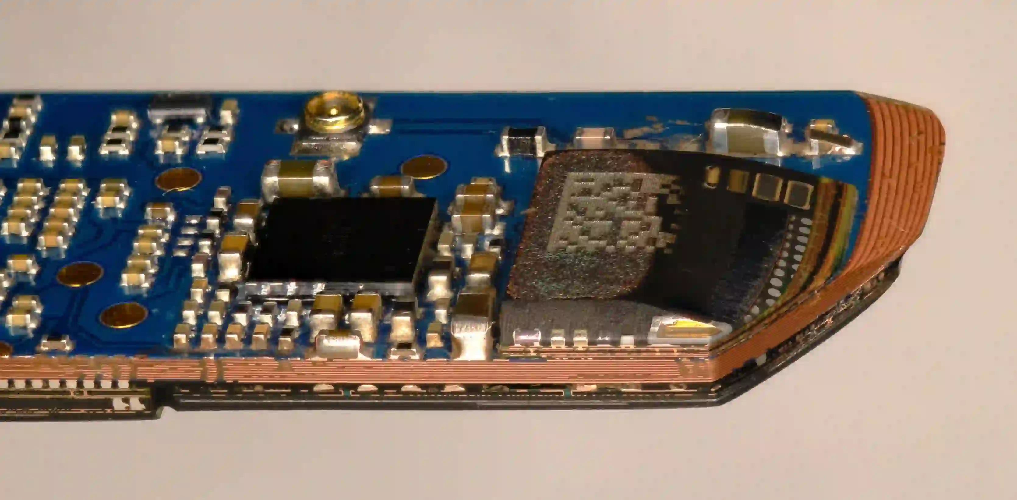Cross-section of a multilayer PCB showing bonded layers after lamination.