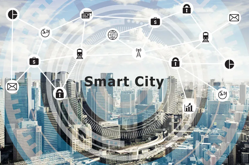 Smart city sensors integrated into urban infrastructure.