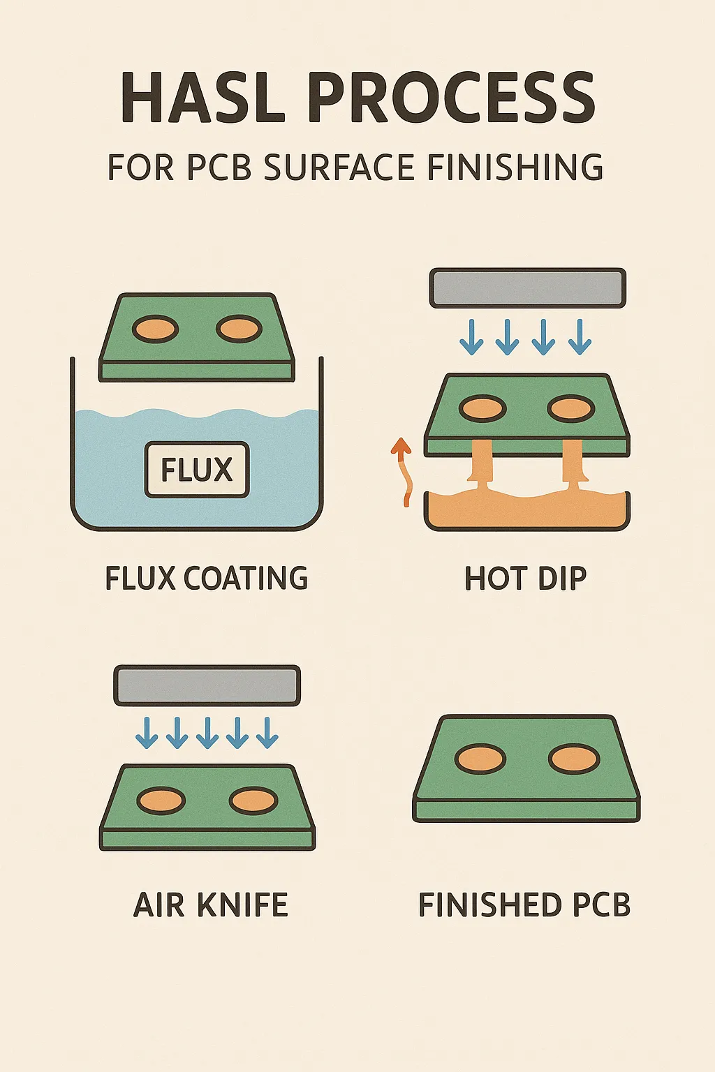 Diagram of the HASL process for PCB surface finishing.